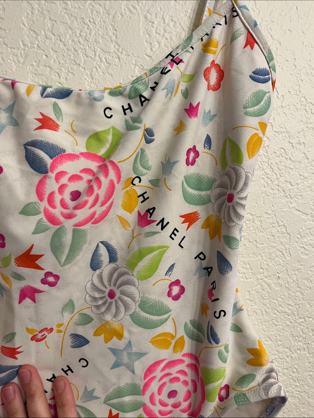 CHANEL Cream One-Piece with Pastel Pink & Green Accents - Picture 4 of 11